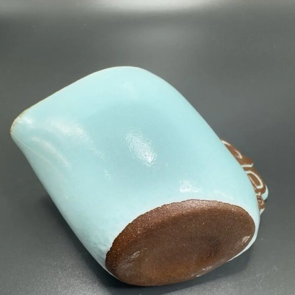 Hand Made Studio‎ Art Pottery Creamer Small Pitcher RedWare Teal Blue Glaze Dish
